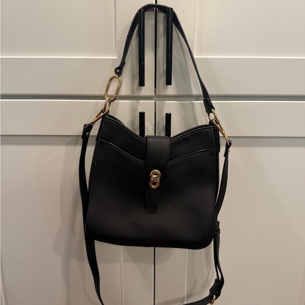 Lulu's Black Crossbody Bag with Gold Accents